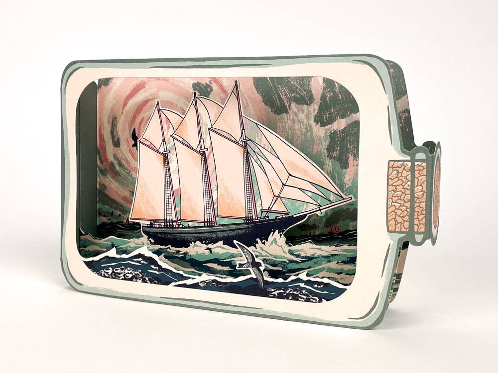 Schooner in a Bottle 3D Card