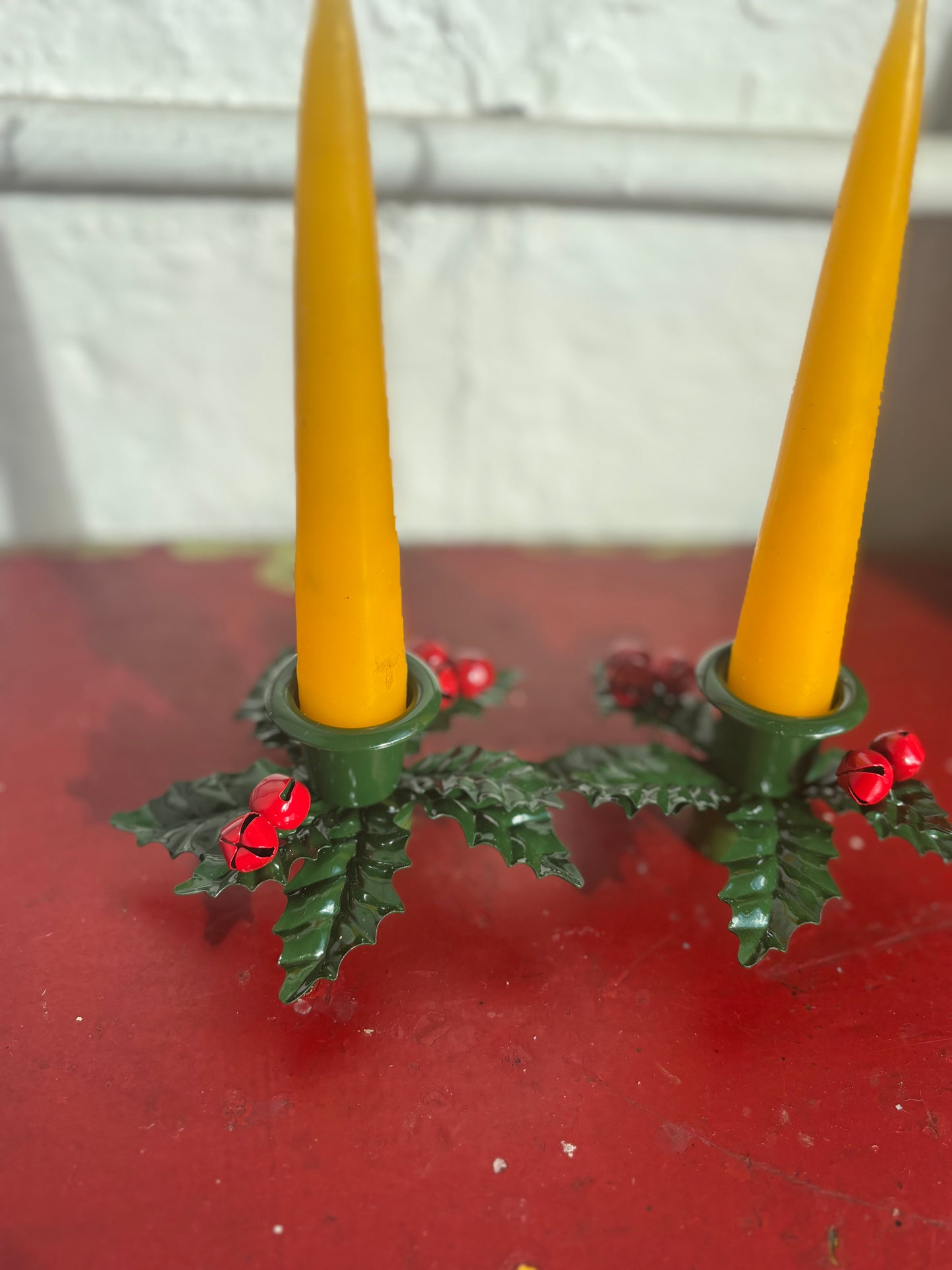 Vintage Holly Candleholder Set