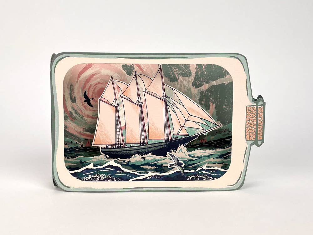 Schooner in a Bottle 3D Card