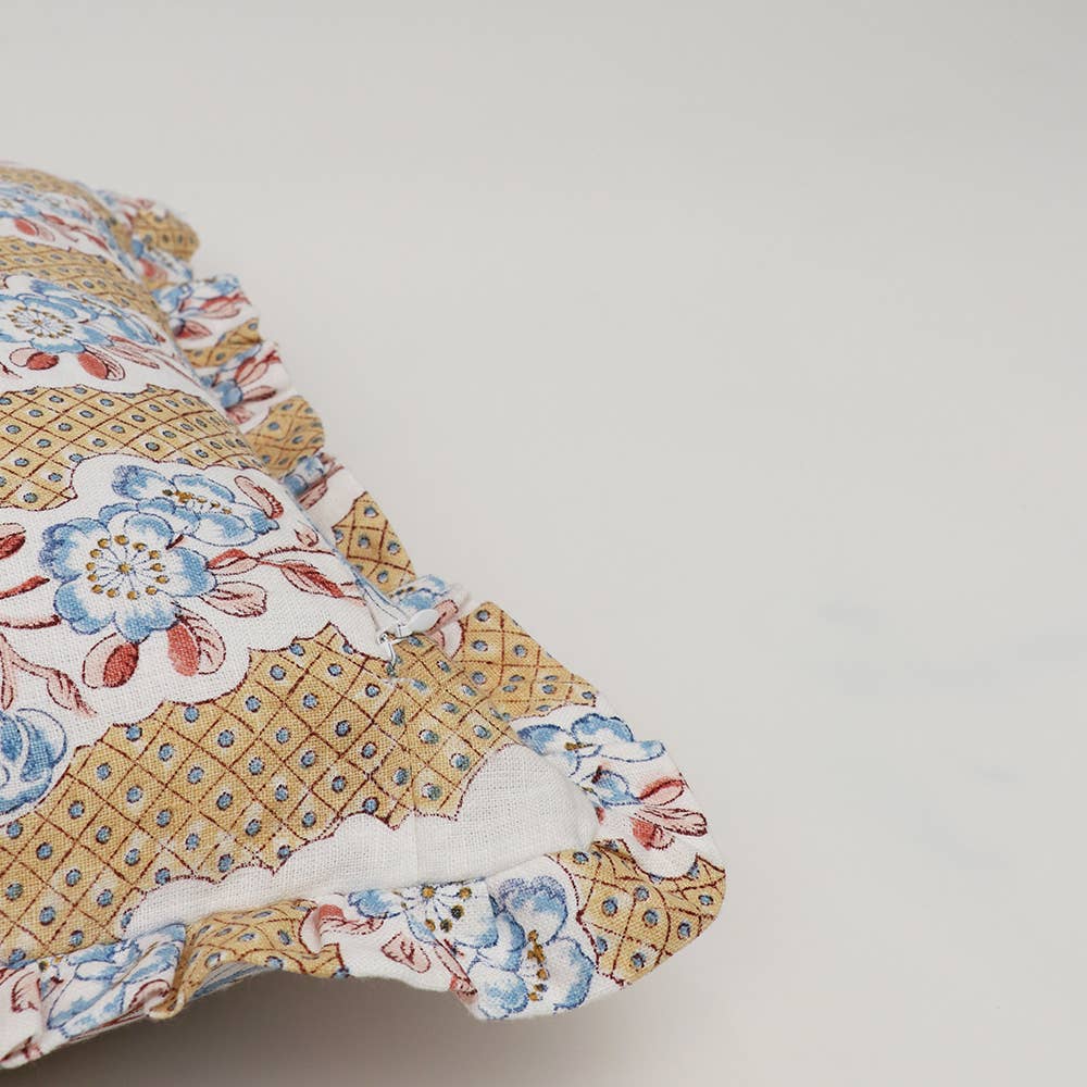 Yellow Trellis Block Print Pillow Cover