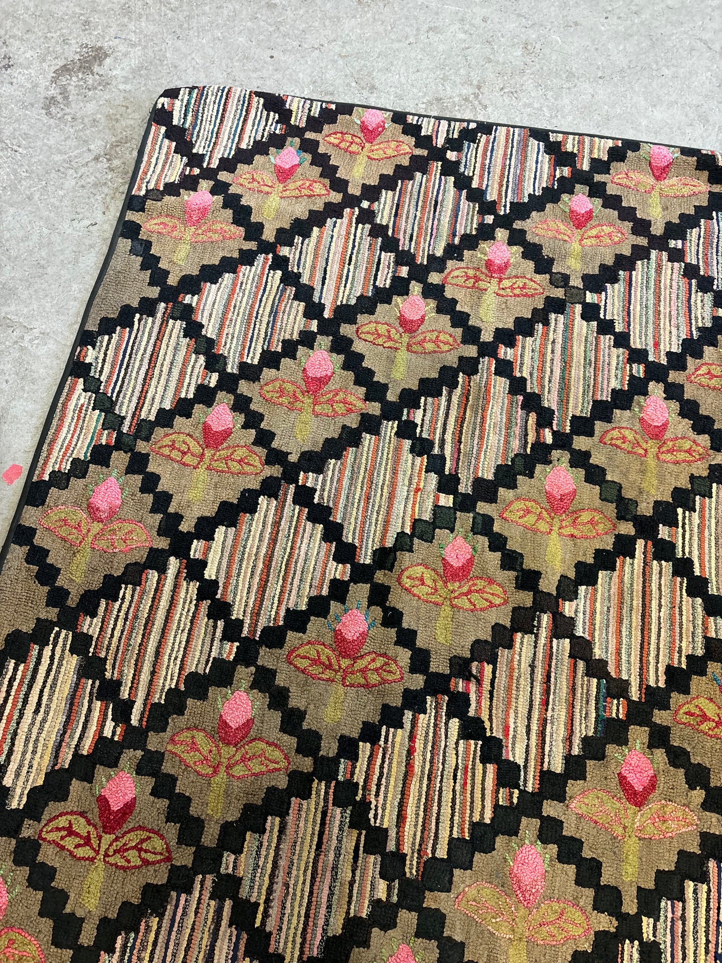 Antique Floral Hooked Rug