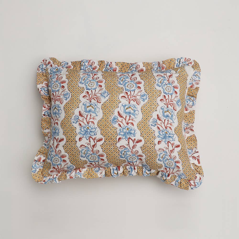 Yellow Trellis Block Print Pillow Cover