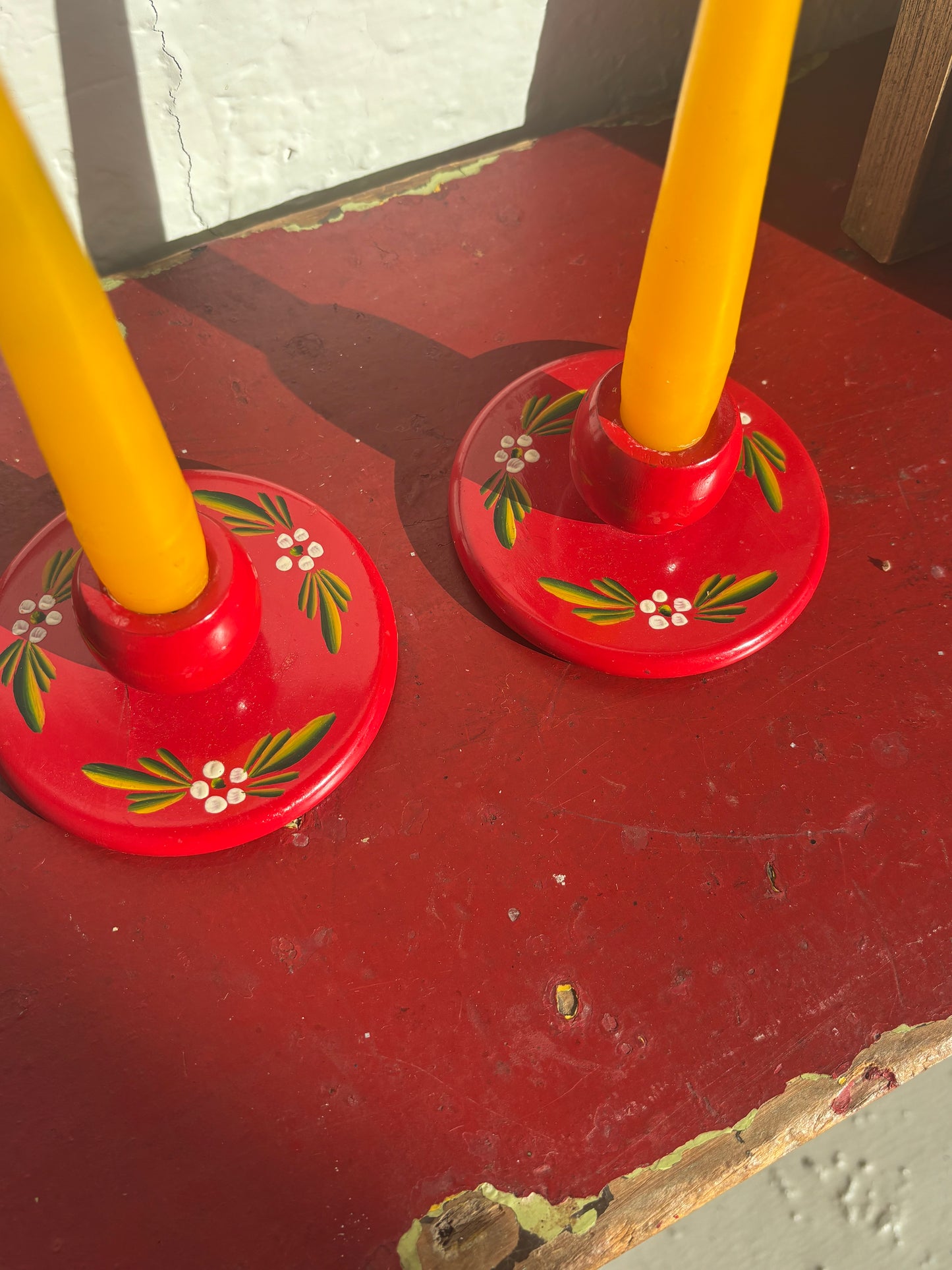 Vintage Painted Candleholder Set