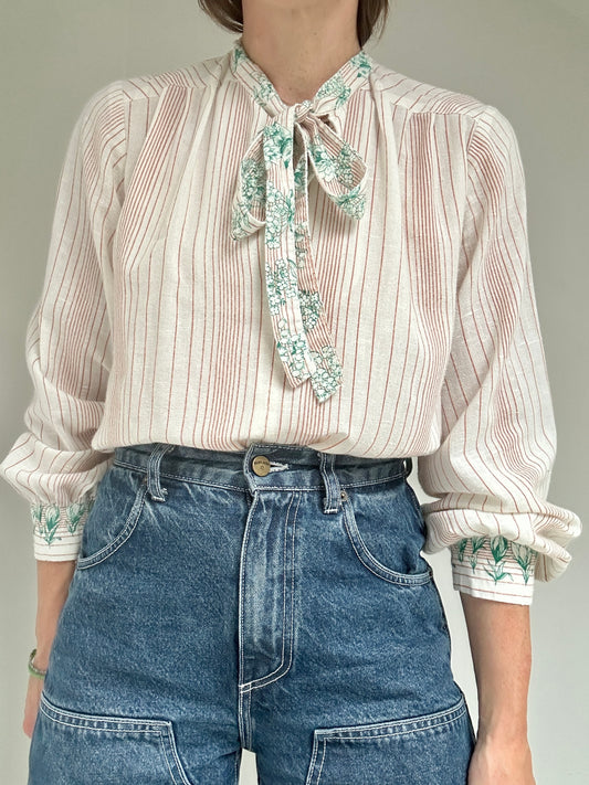 Floral Peasant Stripe Top