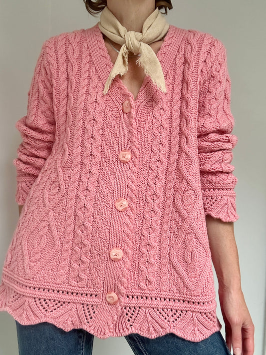 Rose Cable Knit Cardigan Sweater