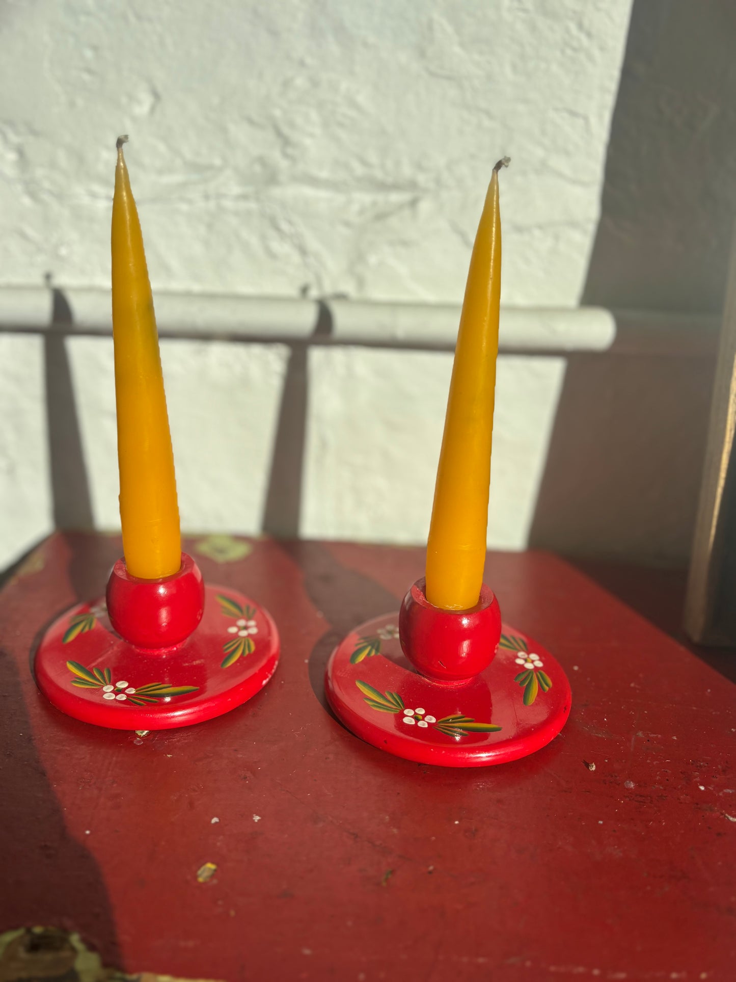 Vintage Painted Candleholder Set