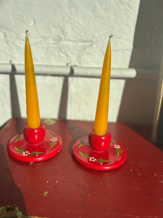 Vintage Painted Candleholder Set