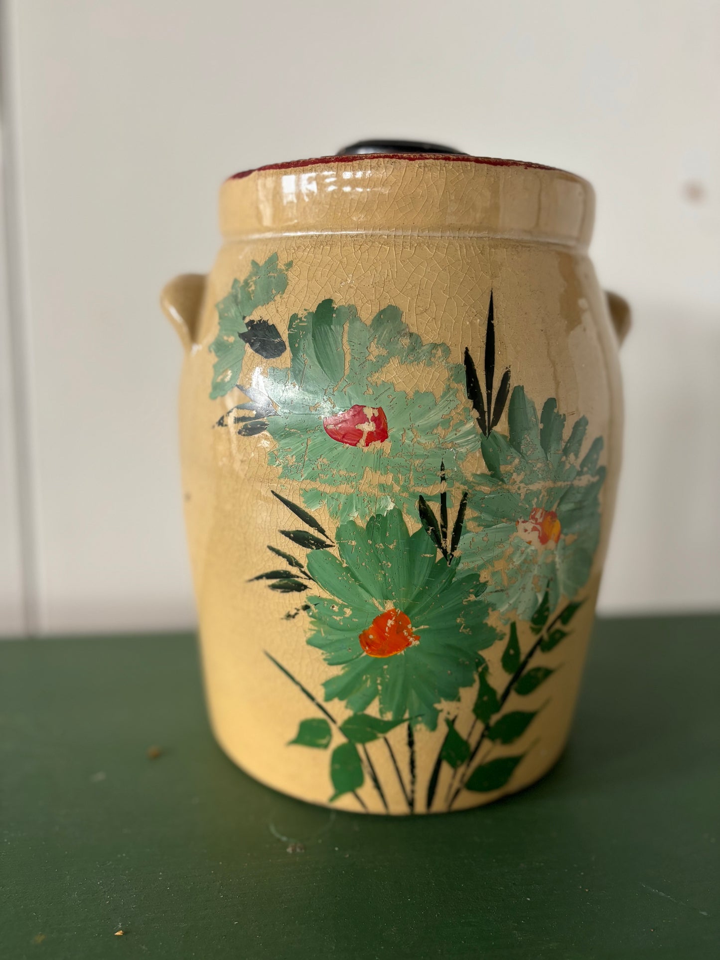 Antique Floral Crock Vase