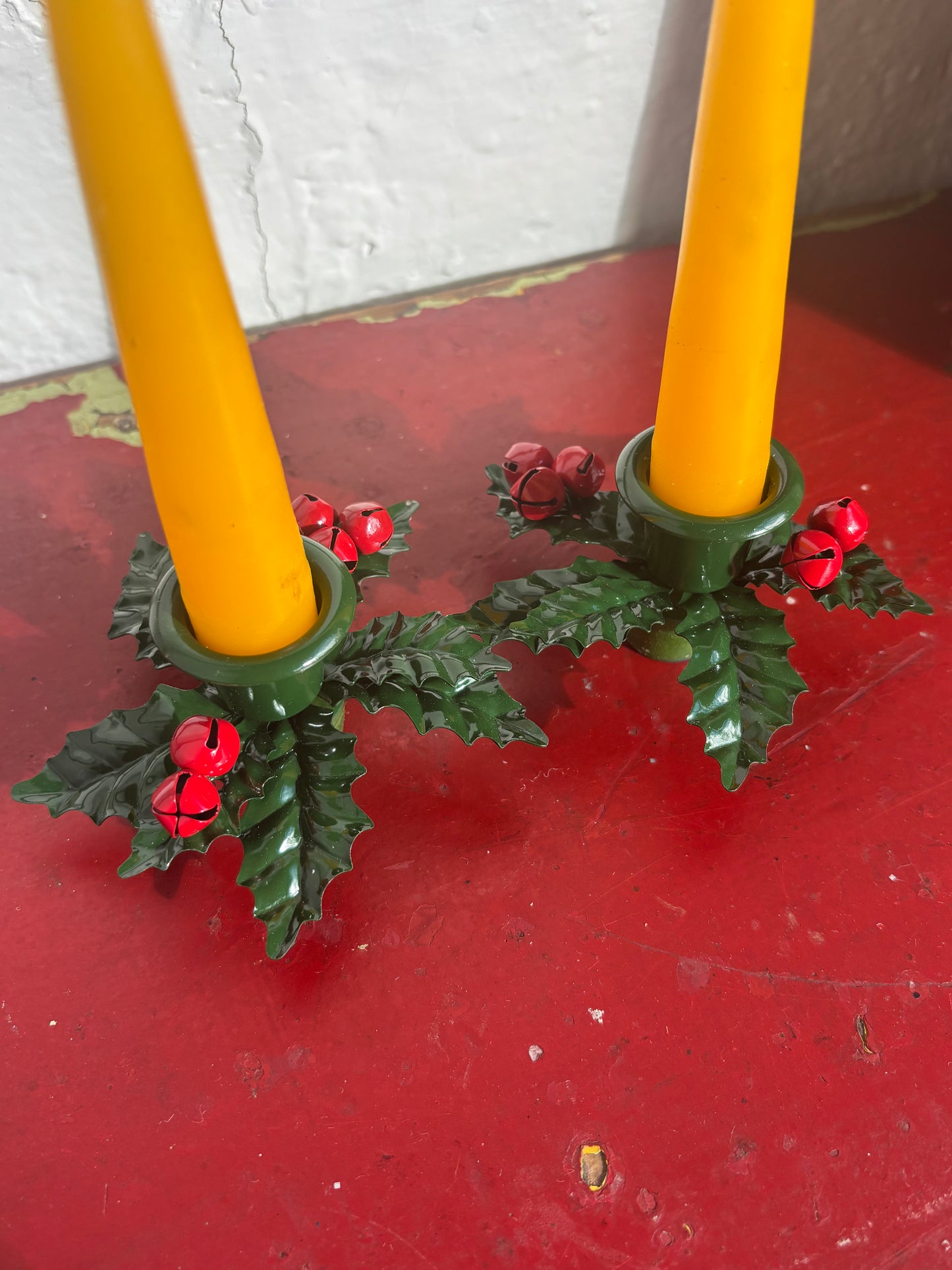 Vintage Holly Candleholder Set