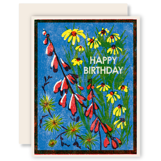 Happy Birthday Blue Sky Wildflowers Letterpress Card