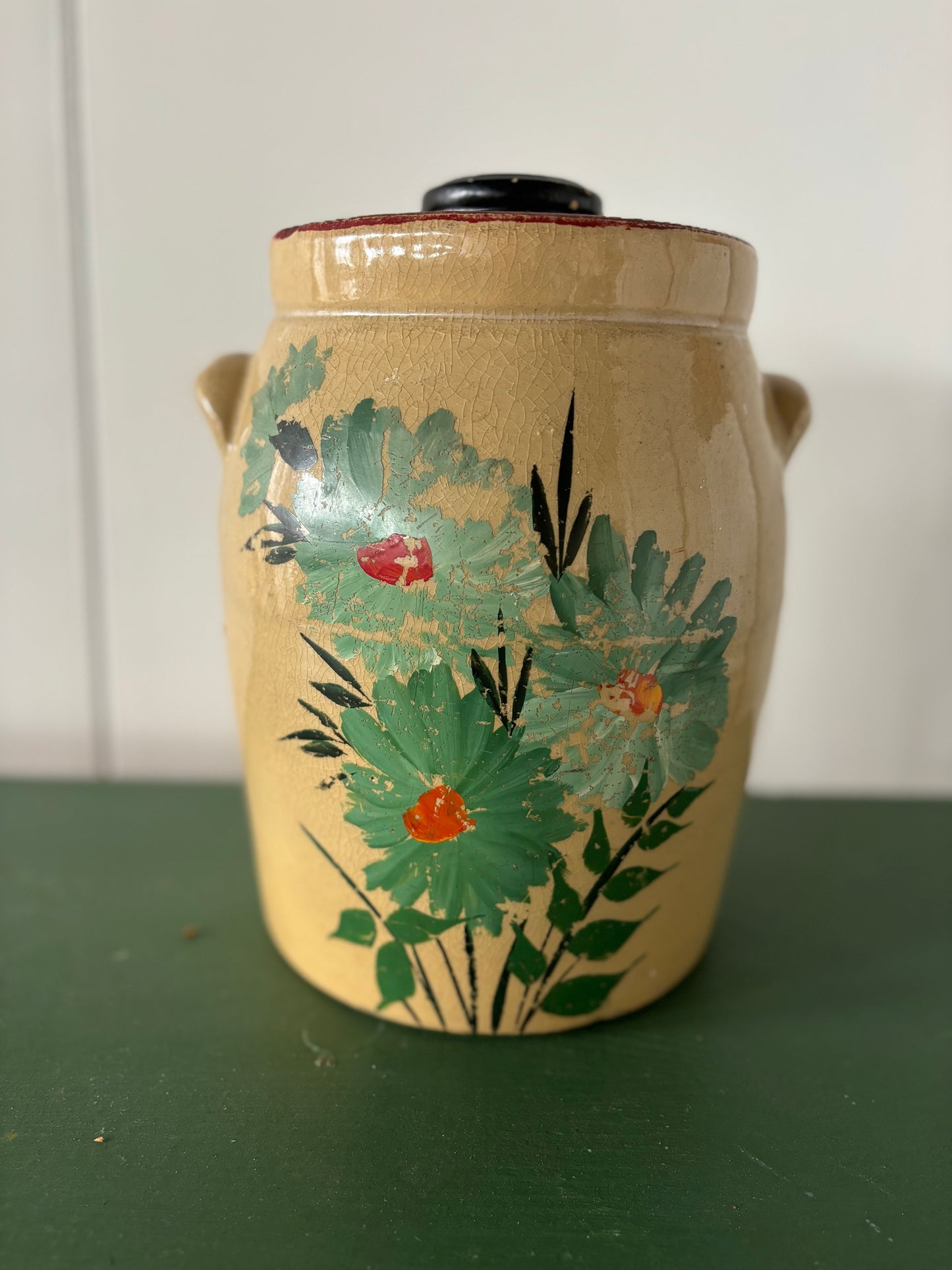 Antique Floral Crock Vase