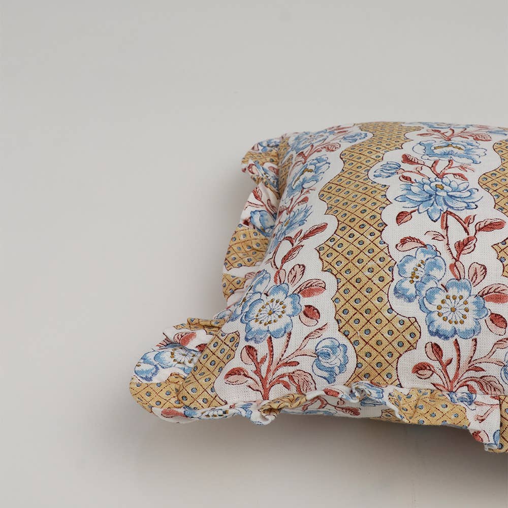 Yellow Trellis Block Print Pillow Cover