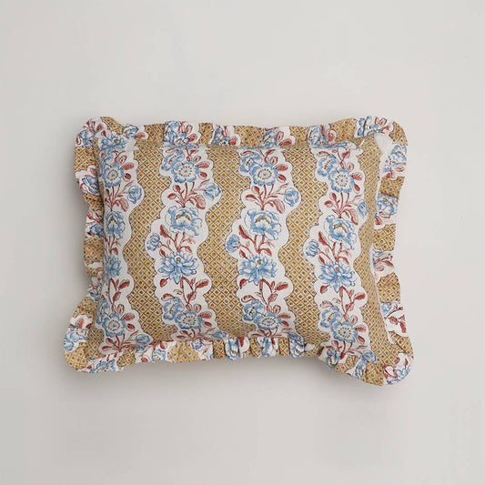 Yellow Trellis Block Print Pillow Cover