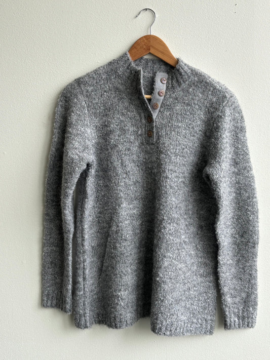 Fuzzy Gray Henley Sweater
