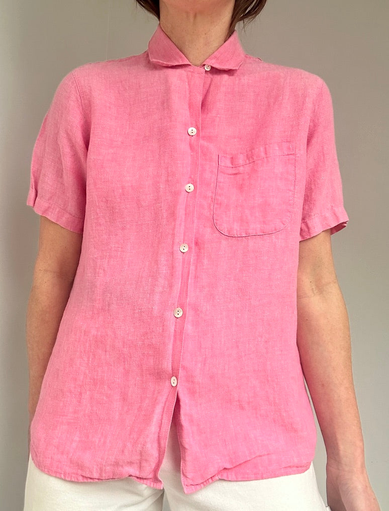 Pink Linen Loop Collar Shirt