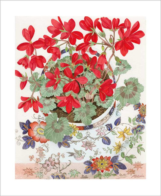 Pelargonium in a Floral Cup Card - Angie Lewin