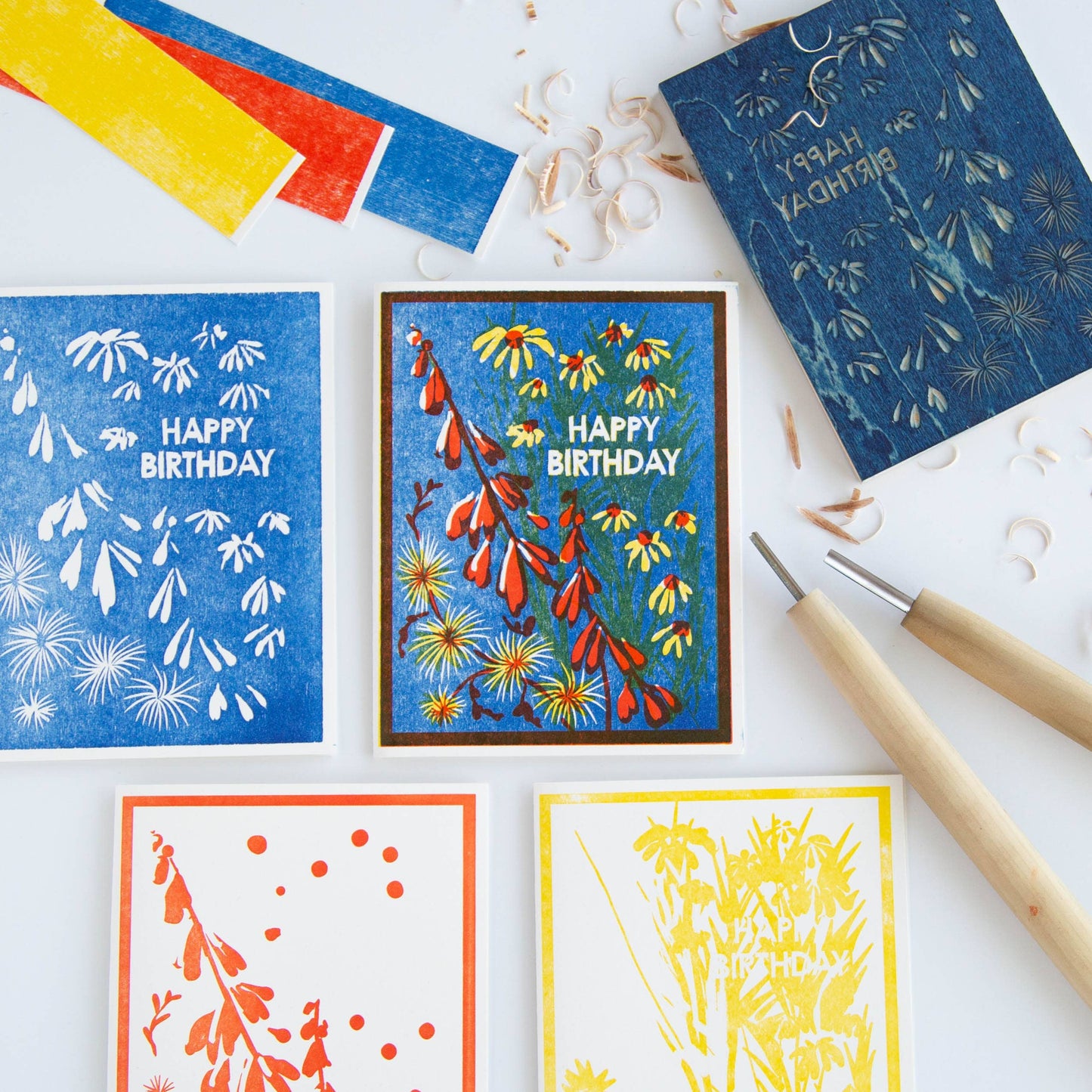 Happy Birthday Blue Sky Wildflowers Letterpress Card